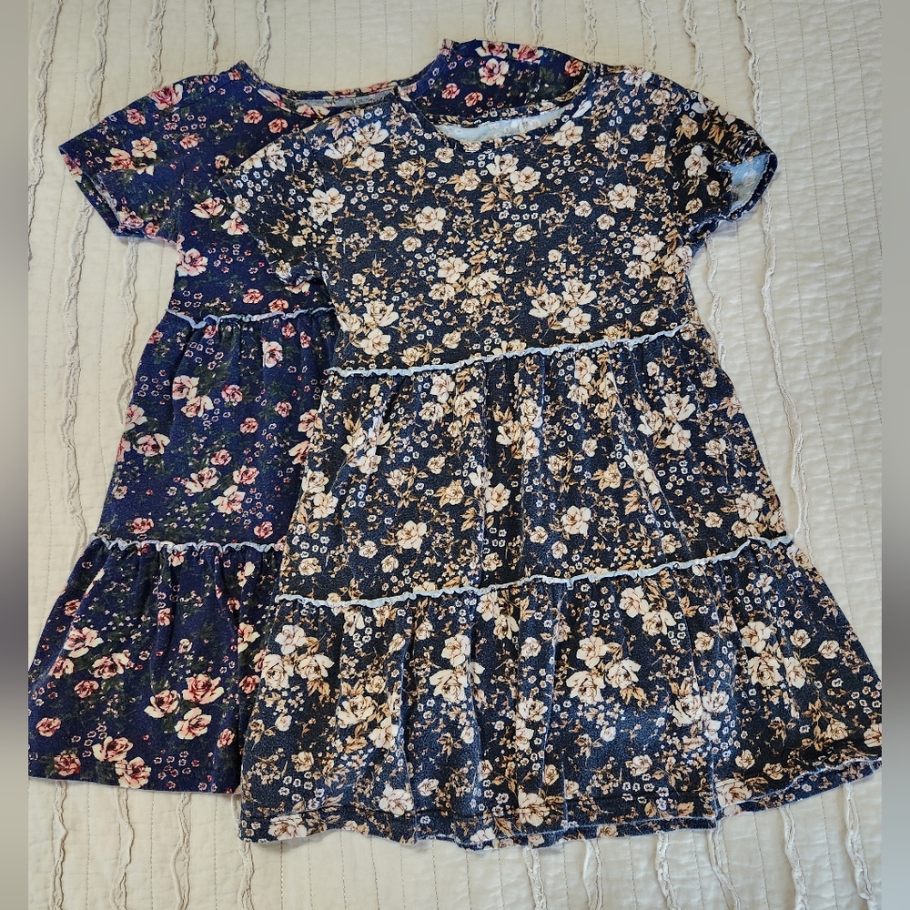 Old Navy Girls Cotton Floral Dresses (2), Black and Blue, Size 6-7